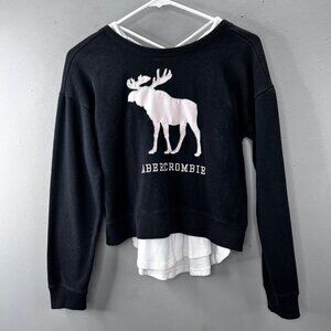 Abercrombie Kids Sweatshirt 11/12 Black White Layer Tank Spellout Moose Applique